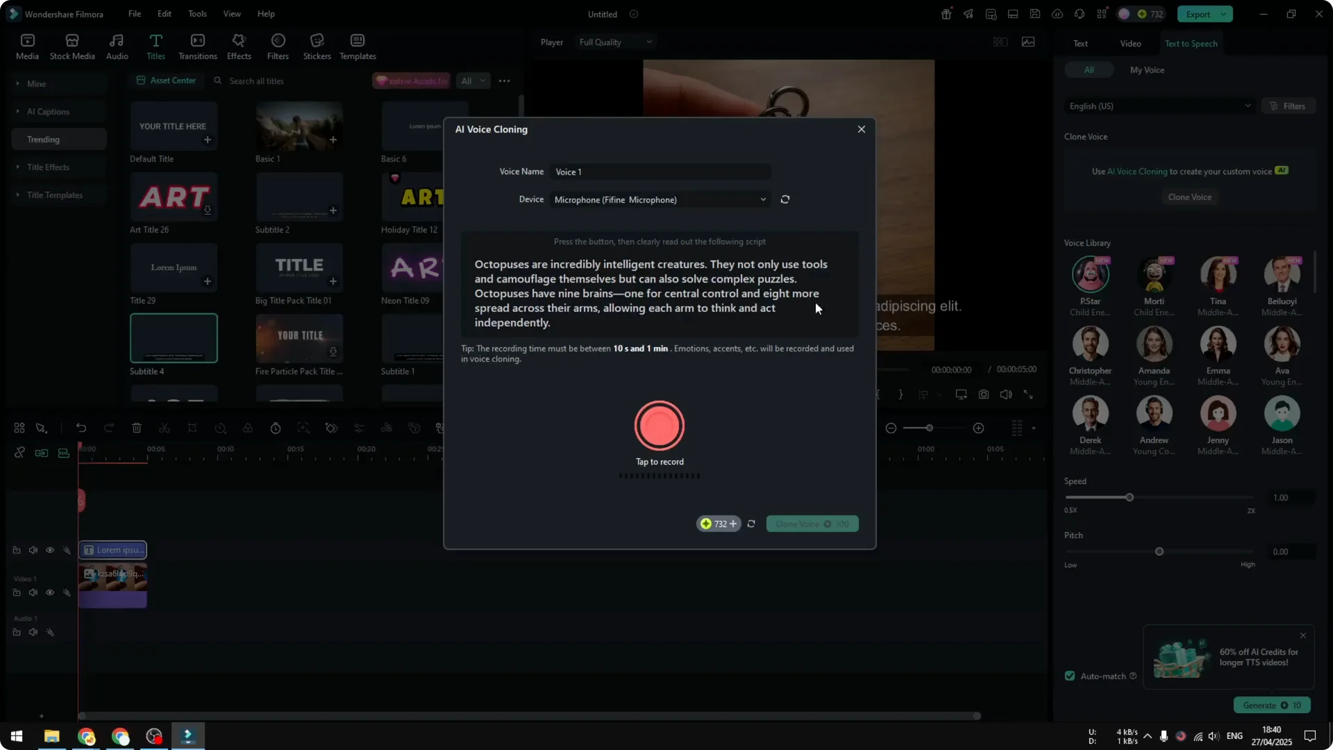 How to Clone Your Voice in Filmora AI screenshot 3
