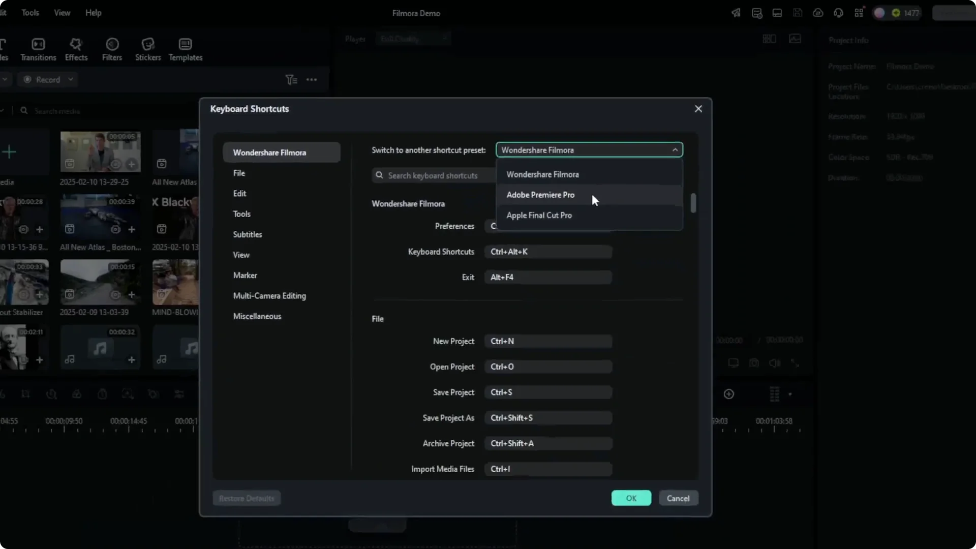 How to Switch Filmora Keyboard Shortcut to Adobe Premiere Pro screenshot 5