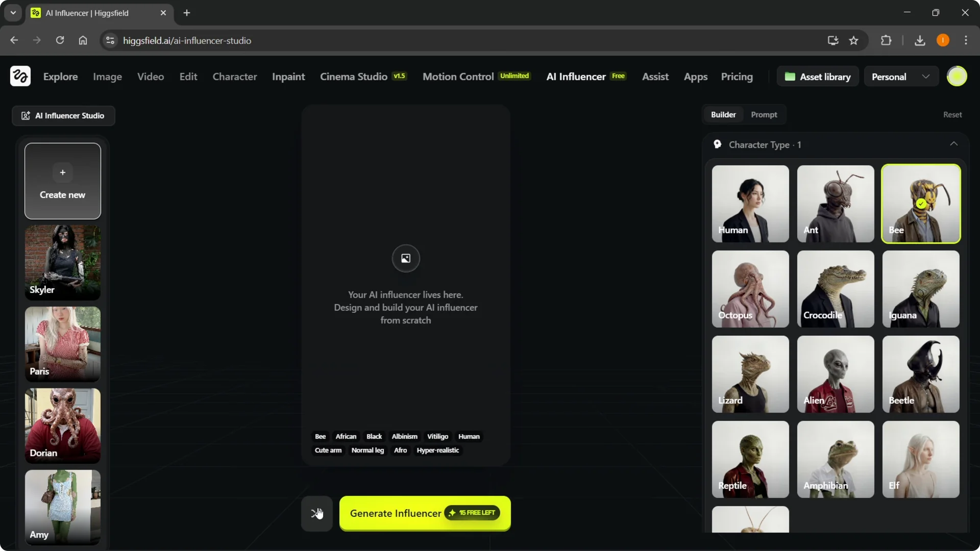 How to Quickly Create an AI Influencer in Higgsfield screenshot 1