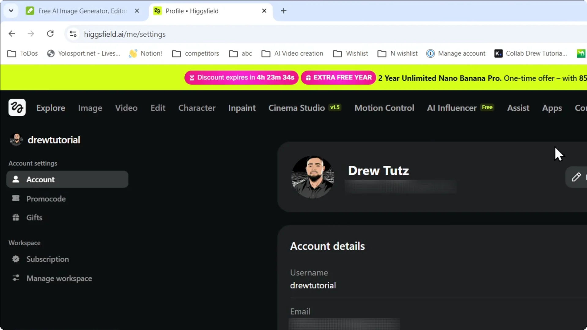 How to Remove or Disconnect Social Profiles in Higgsfield AI Settings screenshot 2