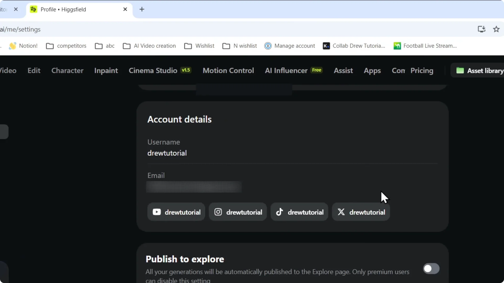 How to Remove or Disconnect Social Profiles in Higgsfield AI Settings screenshot 3