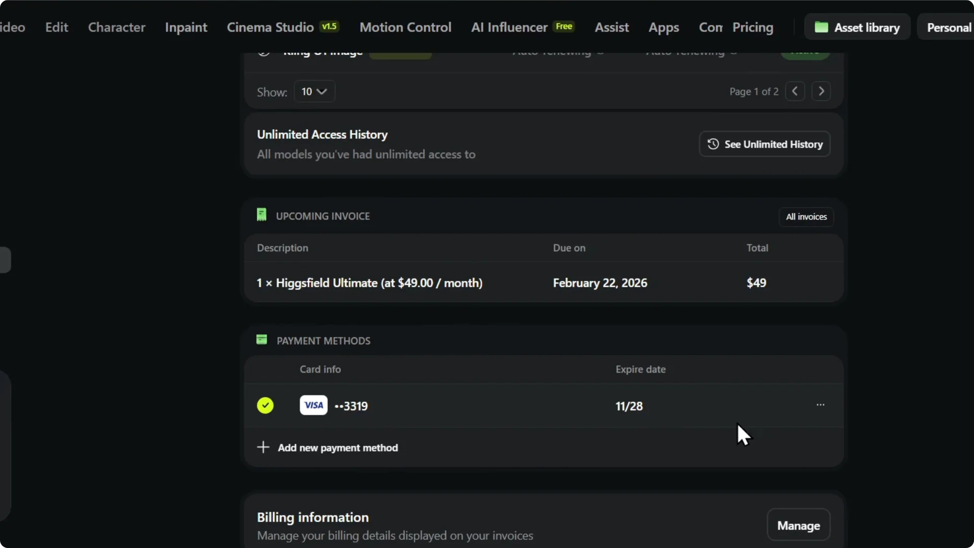 How to Remove Payment Methods on Higgsfield AI Quickly screenshot 3