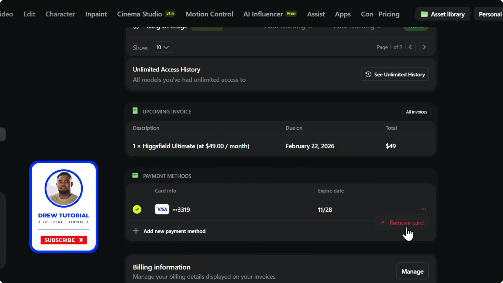 How to Remove Payment Methods on Higgsfield AI Quickly screenshot 4