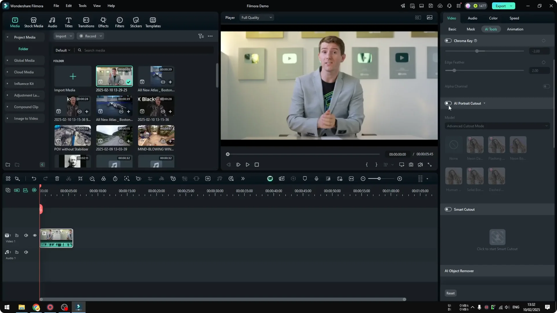 How to Use AI Portrait Cutout to Remove Background in Filmora screenshot 3
